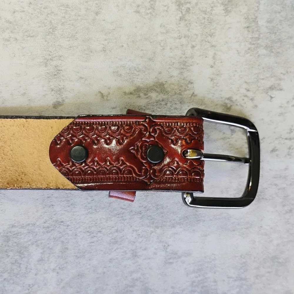 Vintage Stamped Brown Leather Belt Mens 42 Inch XL Western Boho Made In USA